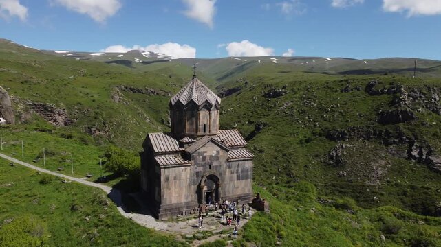 Aerial view of the ancient church of Vahramashen in Armenia. 