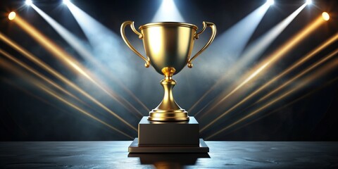 Golden Trophy Under Spotlight, Trophy, Award, Victory, Success