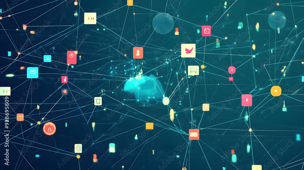 Aufkleber abstract network with interconnected icons and lines