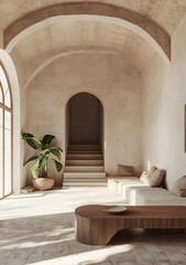 Minimalist Living Room Interior Design with Arches and  Natural Light