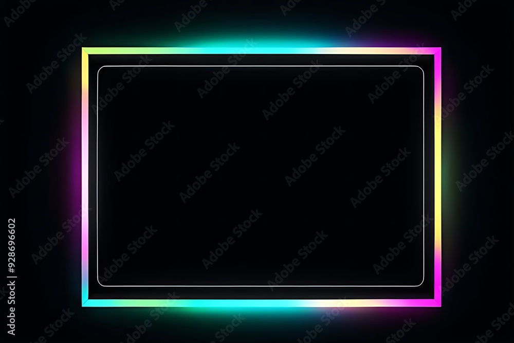 Poster a colorful frame with a black background. the frame is illuminated and has a neon glow. the colors a