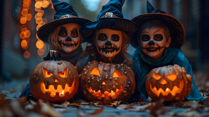  A Halloween party with guests in spooky masks and costumes, enjoying a night of trick-or-treating and haunted house tours 