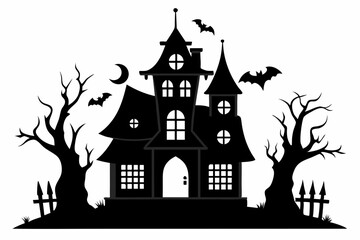 A Silhouette Vector Of Halloween Haunted House, scary halloween house illustration