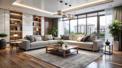 Fototapeta premium Interior of a modern living room , cozy, home, design, decoration, stylish, comfortable, furniture, contemporary