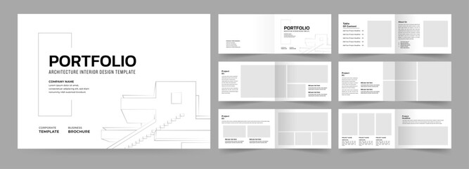 Landscape portfolio template for architecture and interior design, Use for annual report, proposal, portfolio, brochure, catalog, magazine, booklet.