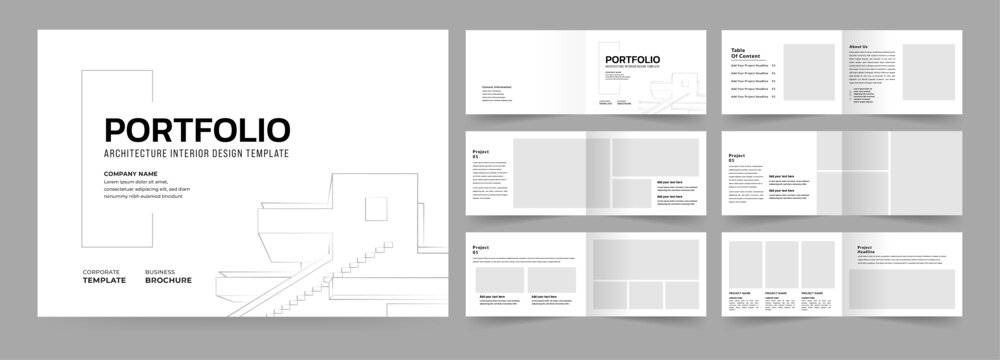 Landscape portfolio template for architecture and interior design, Use for annual report, proposal, portfolio, brochure, catalog, magazine, booklet.