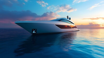 Luxury Yacht at Sunset on Calm Ocean Waters