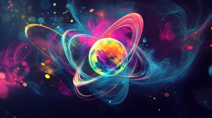 Obraz premium 1. A vibrant atom with colorful electron orbits in a futuristic style