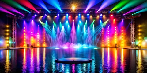 Neon Lights Reflecting in Water, Stage, Performance, Concert , Reflection
