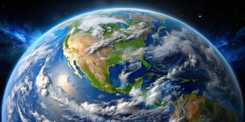 Fototapeta premium North America From Space, 3D Render, Earth, Clouds, Satellite View, North America, Earth