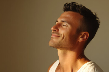 Obraz premium A close up of a man's face with his eyes closed