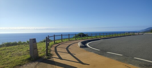 Scenic view of Camino de Santiago along a coastal route with ocean in the background