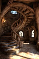 Wooden Spiral Staircase Interior Design