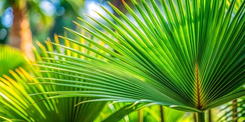 Fototapeta premium Palm Leaf Close-up, Green, Tropical, Nature , Texture , Pattern