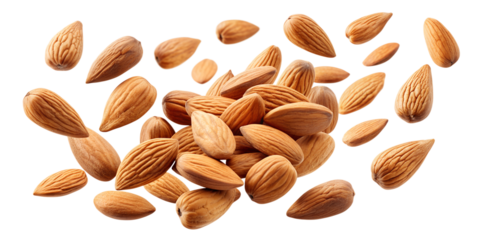 Clipping Path Flying Almonds with Isolated Background