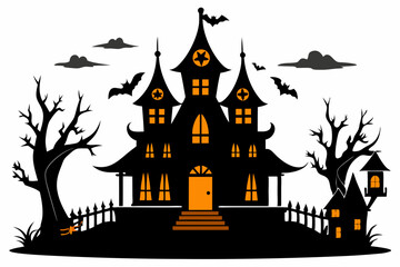 A Silhouette Vector Of Halloween Haunted House, scary halloween house illustration