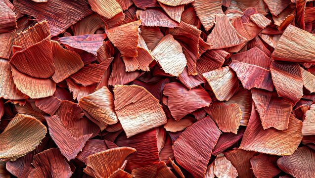 Red Petal Mosaic. Close-up of overlapping red petals or leaves creating a rich, textured pattern with subtle variations in color and shape.