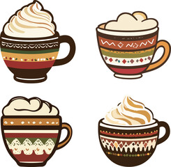 Decorative Coffee Cups with Whipped Cream