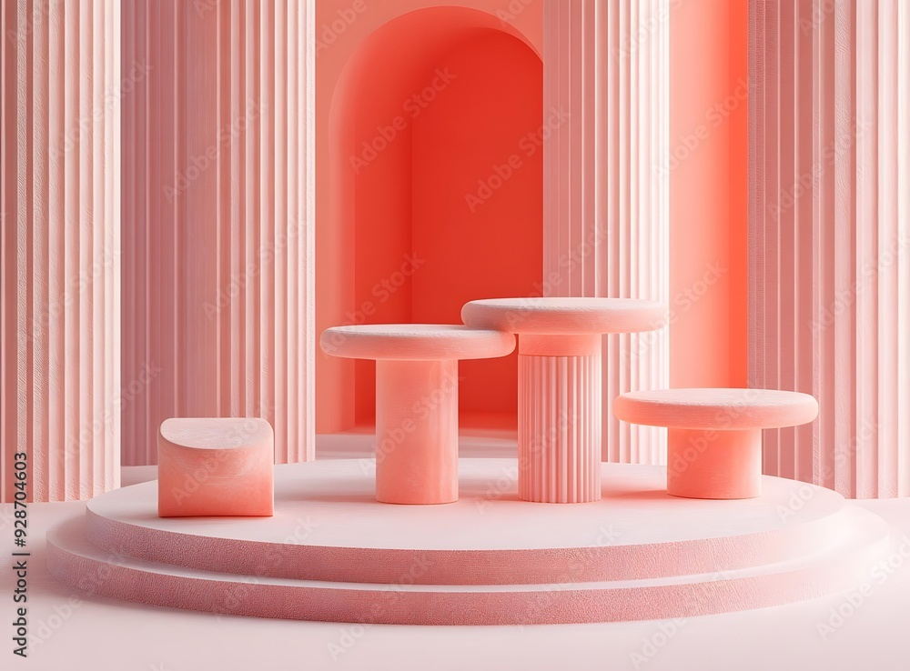 Poster abstract pink minimalist product display scene with columns