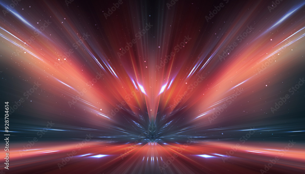 Aufkleber abstraction with rays and neon. futuristic empty stage.