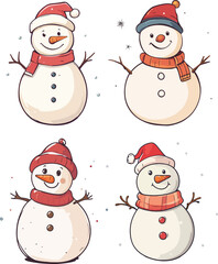 Adorable Snowmen with Winter Hats and Scarves
