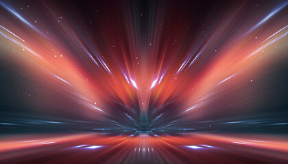 Abstraction with rays and neon. Futuristic empty stage.