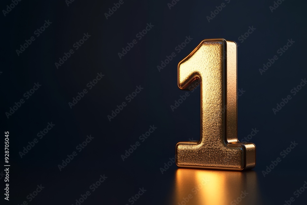 Poster this captivating 3d rendering showcases a shiny golden number 1 against a dramatic dark backdrop, em
