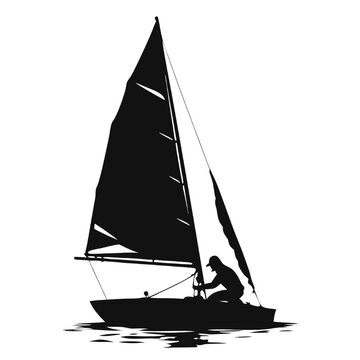 recommend clip art: Sailing Silhouette: A simple yet powerful silhouette of a lone sailor at the helm of a sailboat, capturing the essence of adventure and freedom on the open water. The minimalist design evokes a sense 