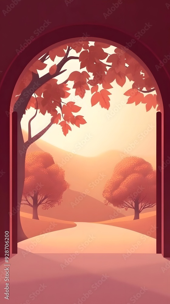 Wall mural autumn landscape seen through archway