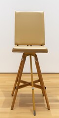 Folding Chair with Wooden Legs and Beige Seat