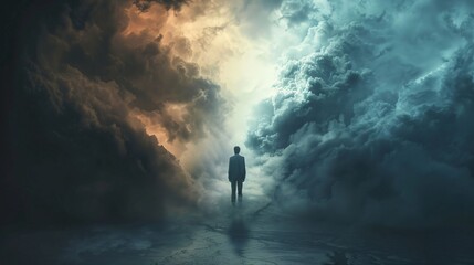 pens&eacute;es, r&eacute;flexion, id&eacute;e noires ou h&eacute;sitation, la t&ecirc;te dans les nuages, dessin conceptuel, ia g&eacute;n&eacute;rative