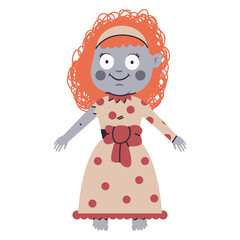 Eerie Halloween doll vector cartoon illustration isolated on a white background.