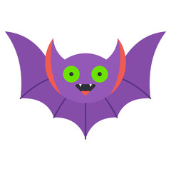 Cute Halloween cartoon bat vector icon isolated on a white background.