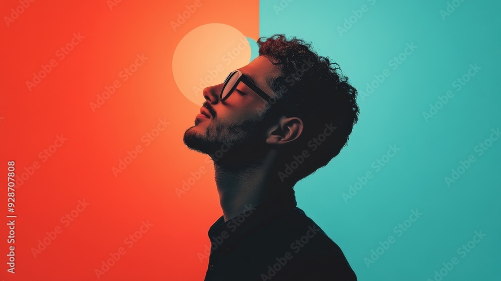 Poster a thoughtful profile: embracing the duality of color and emotion in a stunning portrait of reflectio