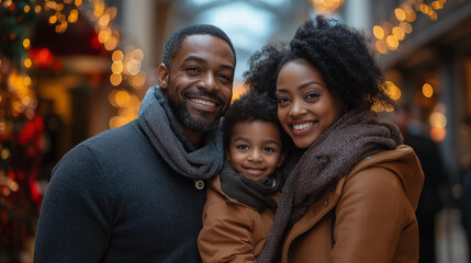 Fototapeta premium Happy Family Enjoying a Cozy Winter Day Out in Festive Holiday Setting with Warm Smiles 