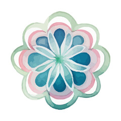 watercolor Mandala. Delicate watercolor flower mandala, Floral Watercolor Mandala Clipart, watercolor illustration of Muslim mandala Ramadan concept, Handcrafted Mandal PNG