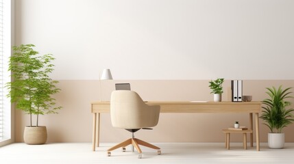 Clean office setting with ample space and neutral tones, 