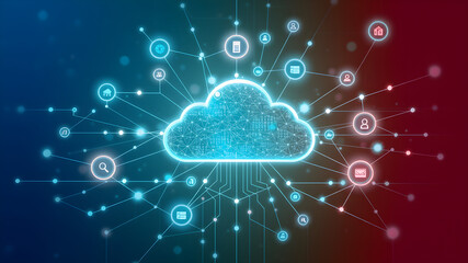 Futuristic Cloud Computing - Virtual Infrastructure - A digital artwork of cloud structures, embodying the futuristic virtual infrastructure of cloud computing and its impact on data storage and manag