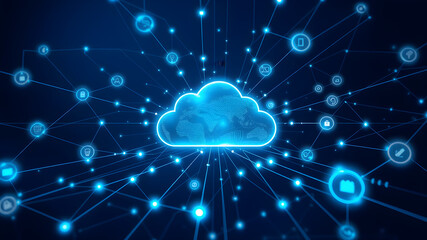Futuristic Cloud Computing - Virtual Infrastructure - A digital artwork of cloud structures, embodying the futuristic virtual infrastructure of cloud computing and its impact on data storage and manag