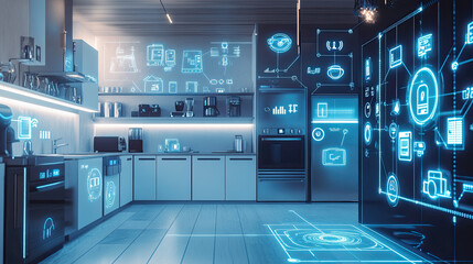 Obraz premium Connected Smart Home Ecosystem: AI-Powered Devices Simplifying Life with Seamless Integration and Enhanced Comfort.