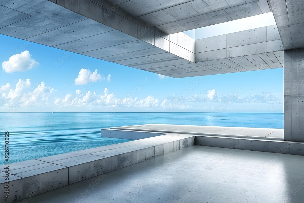 Poster minimalist concrete architecture with ocean view