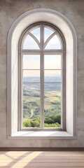 Arched Window View of Green Landscape