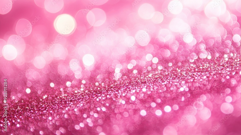 Poster a shimmering pink background with sparkling bokeh effects.