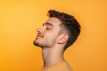 Fototapeta premium A close up of a man's face with his eyes closed