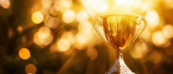 Shining trophy illuminated by sunlight, symbolizing victory, achievement, and celebration. Perfect for awards and recognition themes.