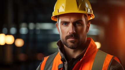 Confident heavy industry engineer in a safety helmet 