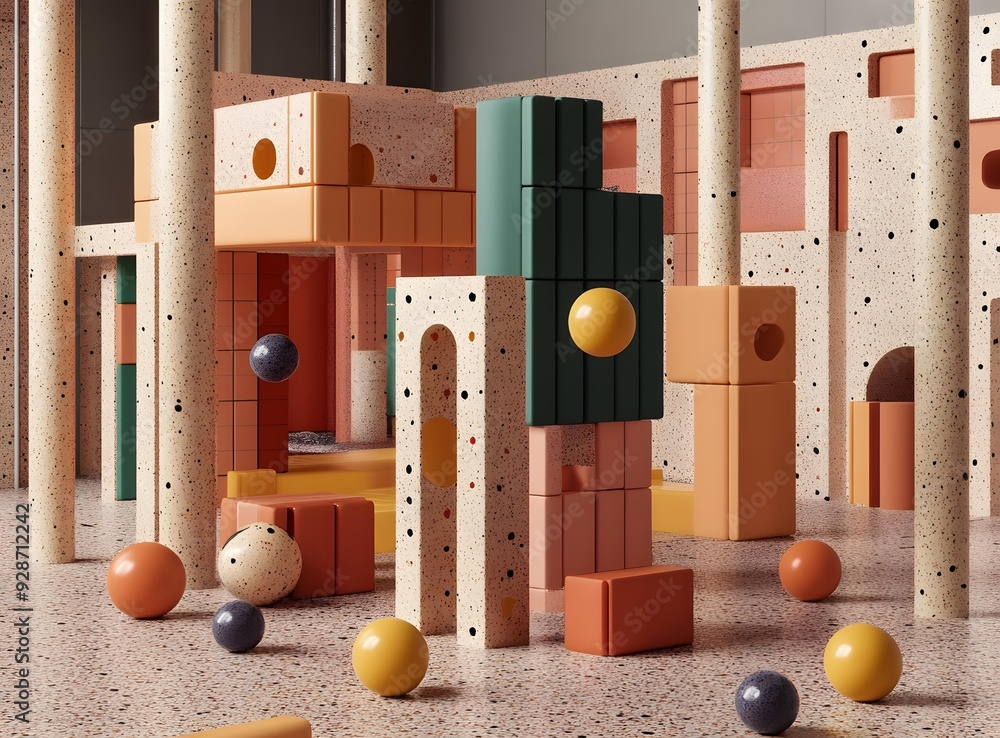 Poster abstract 3d architecture with colorful geometric shapes