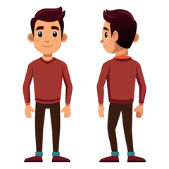 Front and back view of man character