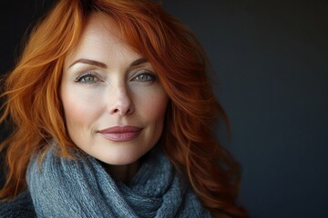 Naklejka premium Mature beautiful woman with red hair, Generative AI