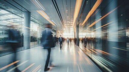 Fototapeta premium blur walking through a bright, contemporary office corridor, 